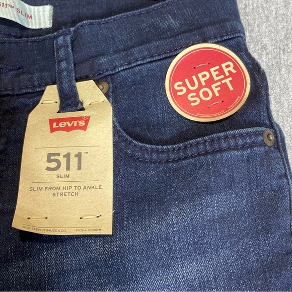 Levi's 511 Jeans Womens Sz 14R W27 L27 Dark Blue Slim Stretch Mid Rise Denim NWT - Picture 3 of 16